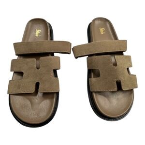 SHELN Taupe Suede H Strap Slide Sandals‎ Flat Comfort Size 7